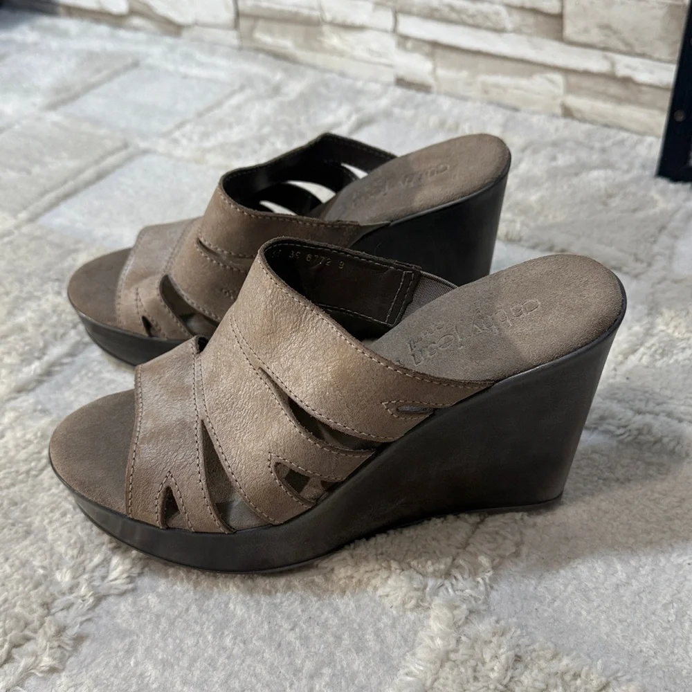 CATHY JEAN Brazil Leather Stylish Brown Wedge Sandals